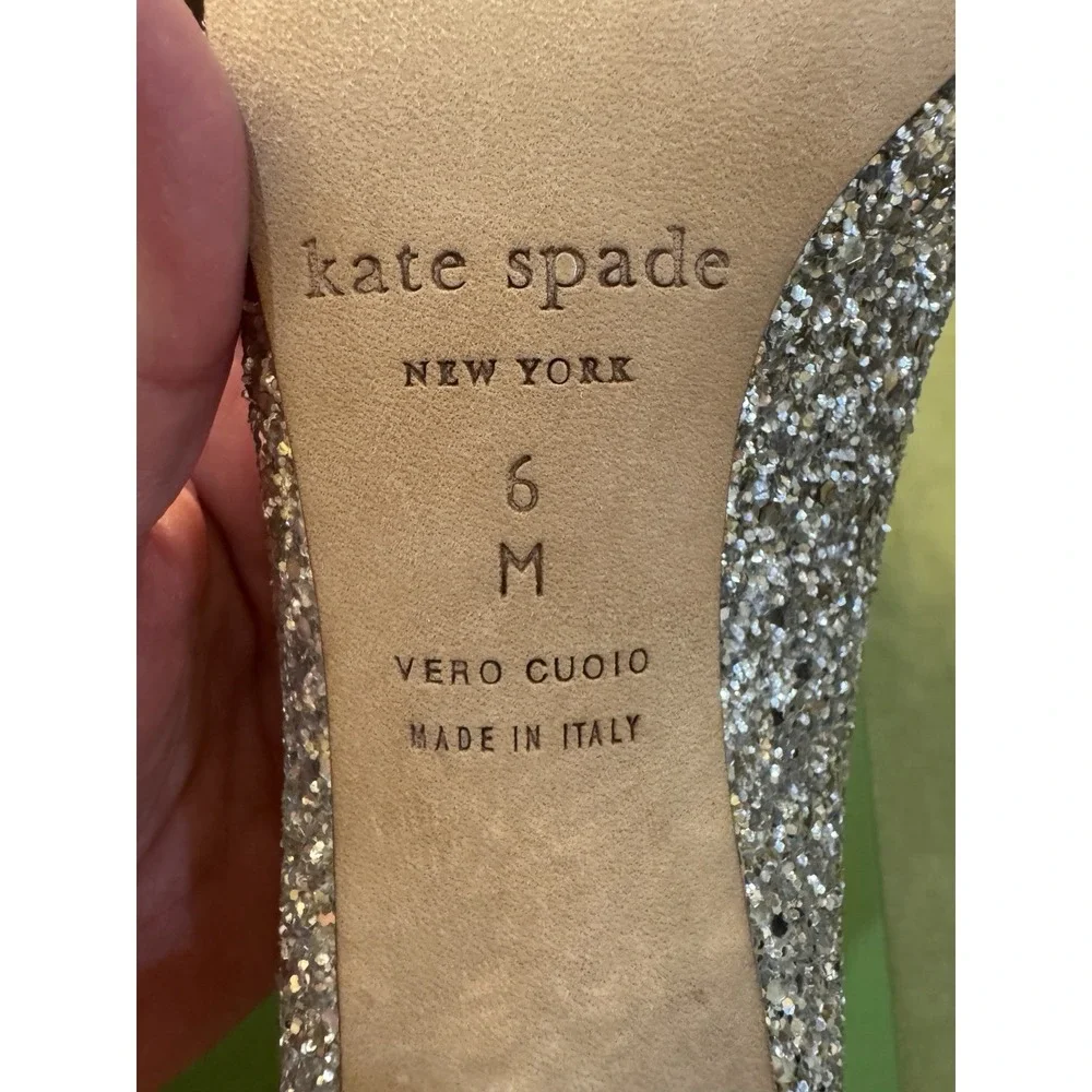 Kate Spade Dolores‎ Silver Gold Glitter Block Heel Pumps Women Size 6 Display